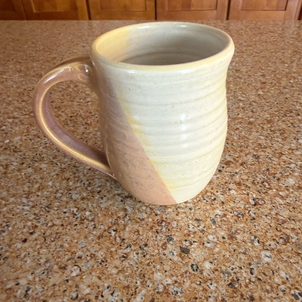 Artisan Handmade Coffee Tea Hot Cocoa Pottery Mug Pink and Cream 12 oz